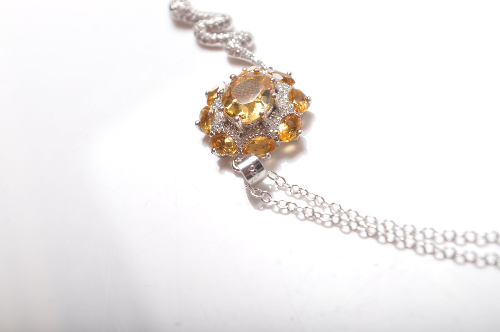 STAMPED 925 SILVER SNAKEDROP NECKLACE SET WITH YELLOW STONES AND CZ'S. - Image 7 of 8
