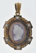 ANTIQUE SEED PEARL AND CAMEO LOCKET PENDANT