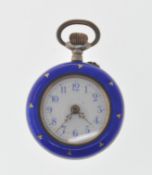 ANTIQUE SILVER GUILLOCHE ENAMELLED FOB WATCH