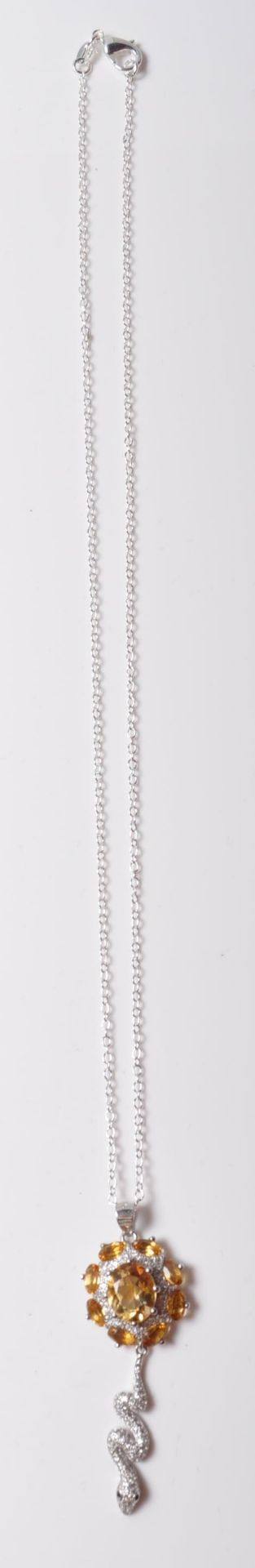 STAMPED 925 SILVER SNAKEDROP NECKLACE SET WITH YELLOW STONES AND CZ'S. - Image 3 of 8