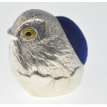 STAMPED STERLING SILVER CHICK PIN CUSHION.