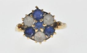 9CT GOLD BLUE AND WHITE STONE RING