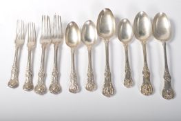 SET OF MATCHING GEORGIAN AND VICTORIAN SILVER CUTLERY FLATWARE.