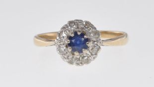 ANTIQUE 9CT GOLD DIAMOND AND SAPPHIRE RING