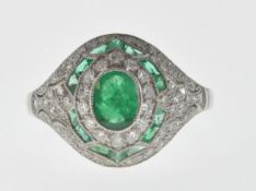 EDWARDIAN STYLE EMERALD AND DIAMOND DOME RING