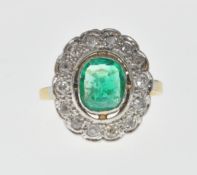 ANTIQUE 18CT GOLD EMERALD AND DIAMOND RING