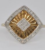 9CT GOLD AND DIAMOND PANEL RING