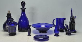 GROUP OF BRISTOL BLUE GLASS ORNAMENTS