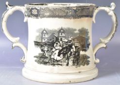 ANTIQUE BLACK AND WHITE TRANSFER STAFFORDSHIRE LOVING CUP