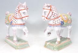 TWO 20TH CENTURY CERAMIC PORCELAIN DUTCH DELFT HORSES