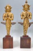 TWO BUDDHIST KINNARA CAST METAL STATUES