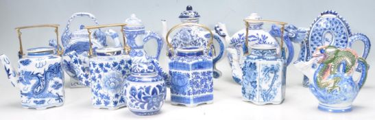 TEN CHINESE BLUE AND WHITE TEA POTS