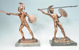 PAIR OF 20TH CENTURY ANTIQUE STYLE SPARTA GREEK SOLDIER FIGURES.