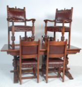 VINTAGE 20TH CENTURY OLD CHARM OAK REFECTORY DINING TABLE AND CHAIRS