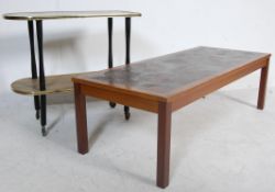 RETRO VINTAGE 20TH CENTURY LONG JOHN COFFEE TABLE TOGETHER WITH A TROLLEY.