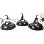 MATCHING GROUP OF THREE RETRO INDUSTRIAL ENAMEL SHADES