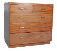 1950’S AIR MINISTRY STYLE TWO OVER THREE TEAK WOOD AND FORMICA CHEST OF DRAWERS