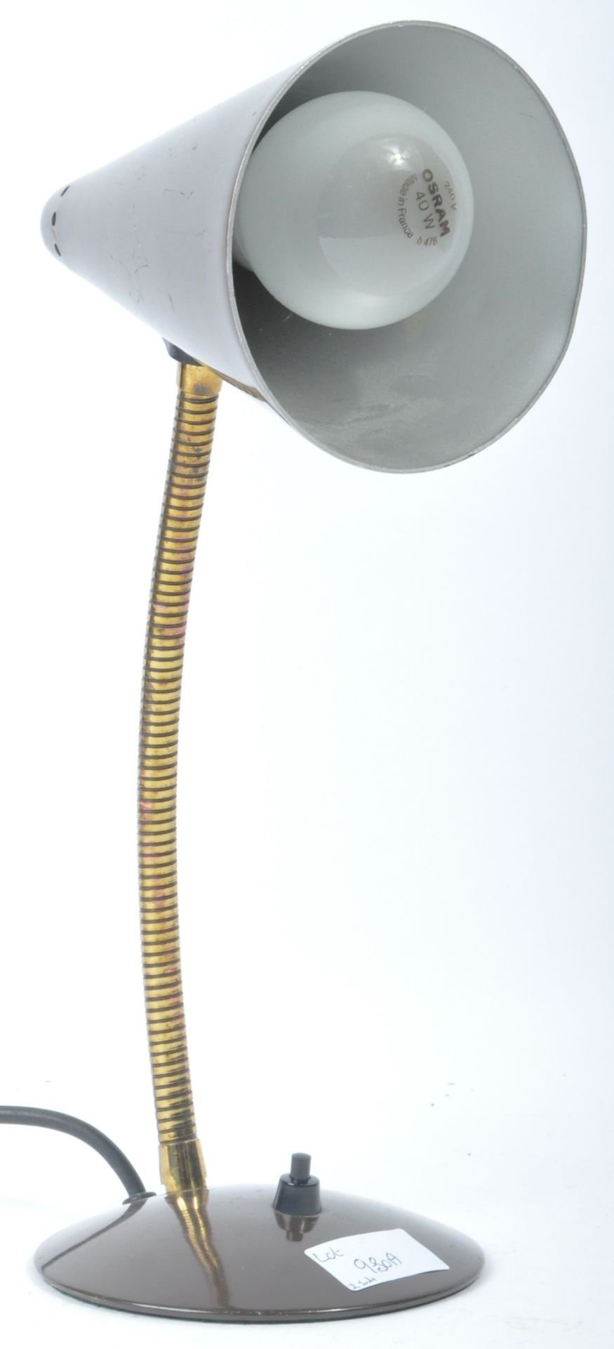 MID CENTURY BRASS GOOSENECK ARM DESK / TABLE LAMP LIGHT