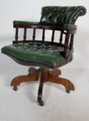 ANTIQUE STYLE GREEN LEATHER OFFICE CAPTAINS CHAIR