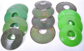 GROUP OF 12 RETRO INDUSTRIAL PENDANT UFO GREEN ENAMEL SHADES