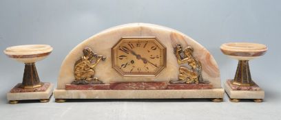 ART DECO STYLE GARNITURE CLOCK SET.