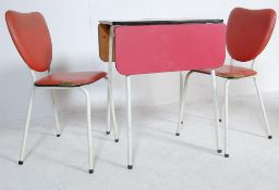 1950’S RED FORMICA KITCHEN DINING TABLE AND TWO CHAIRS