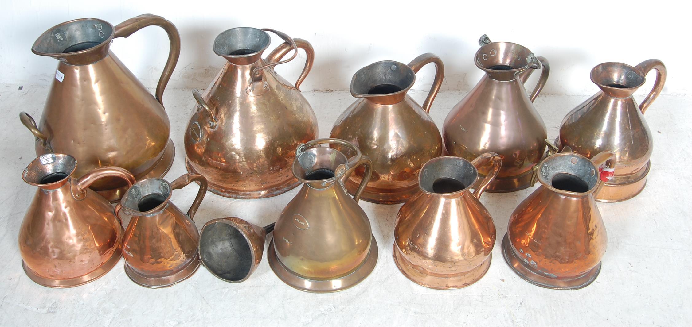 TEN VICTORIAN ANTIQUE COPPER MEASURING JUGS - Image 6 of 7