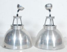 ORIGINAL BTC PAIR OF POLISHED ALUMINUM HANGING PENDANT LIGHTS