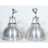 ORIGINAL BTC PAIR OF POLISHED ALUMINUM HANGING PENDANT LIGHTS