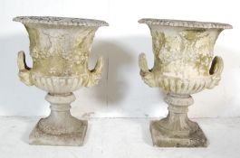 PAIR OF VINTAGE RECONSTITUTED STONE CLASSICAL GARDEN URNS