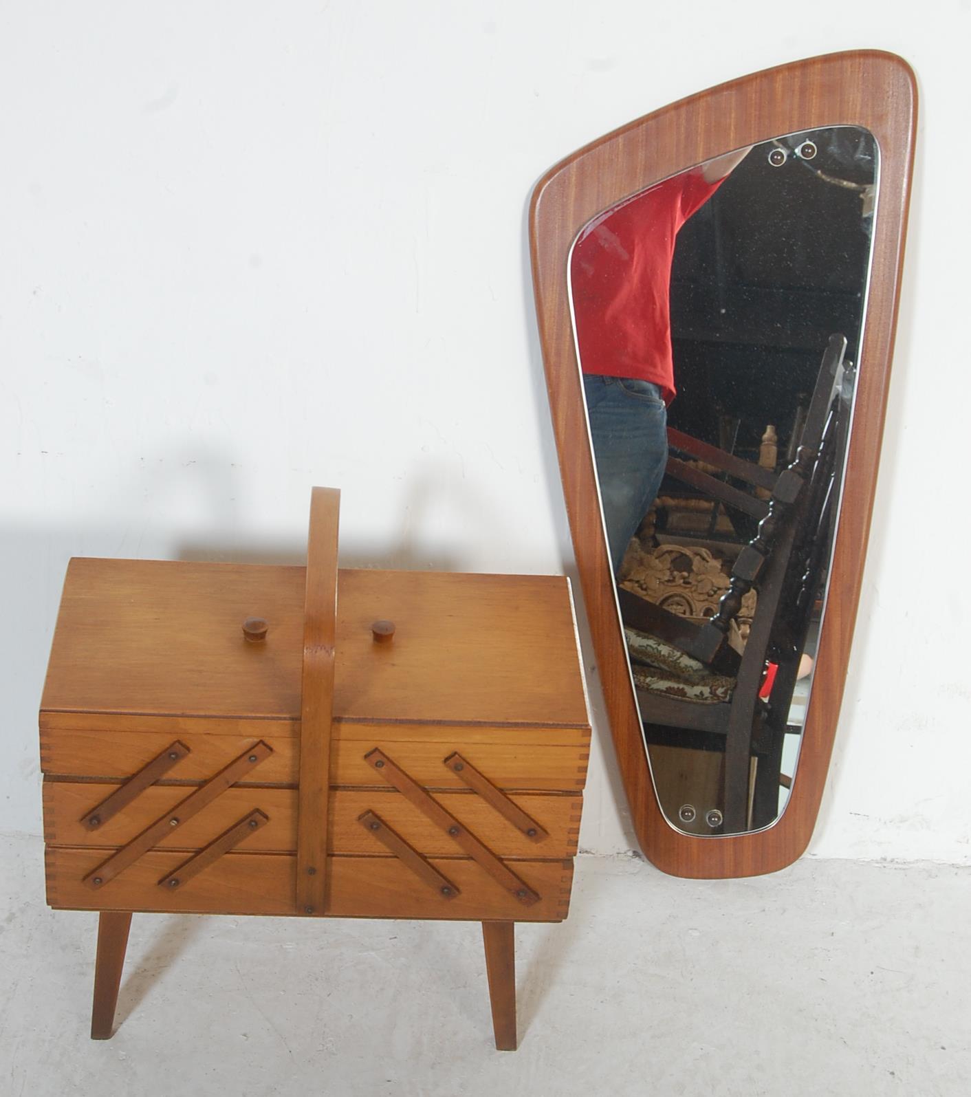 RETRO VINTAGE TEAK MIRROR AND SEWING BOX