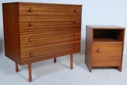 VINTAGE RETRO 20TH CENTURY TEAK WOOD VENEER CHEST OF DRAWERS AND BEDSIDE CABINET BY AVALON