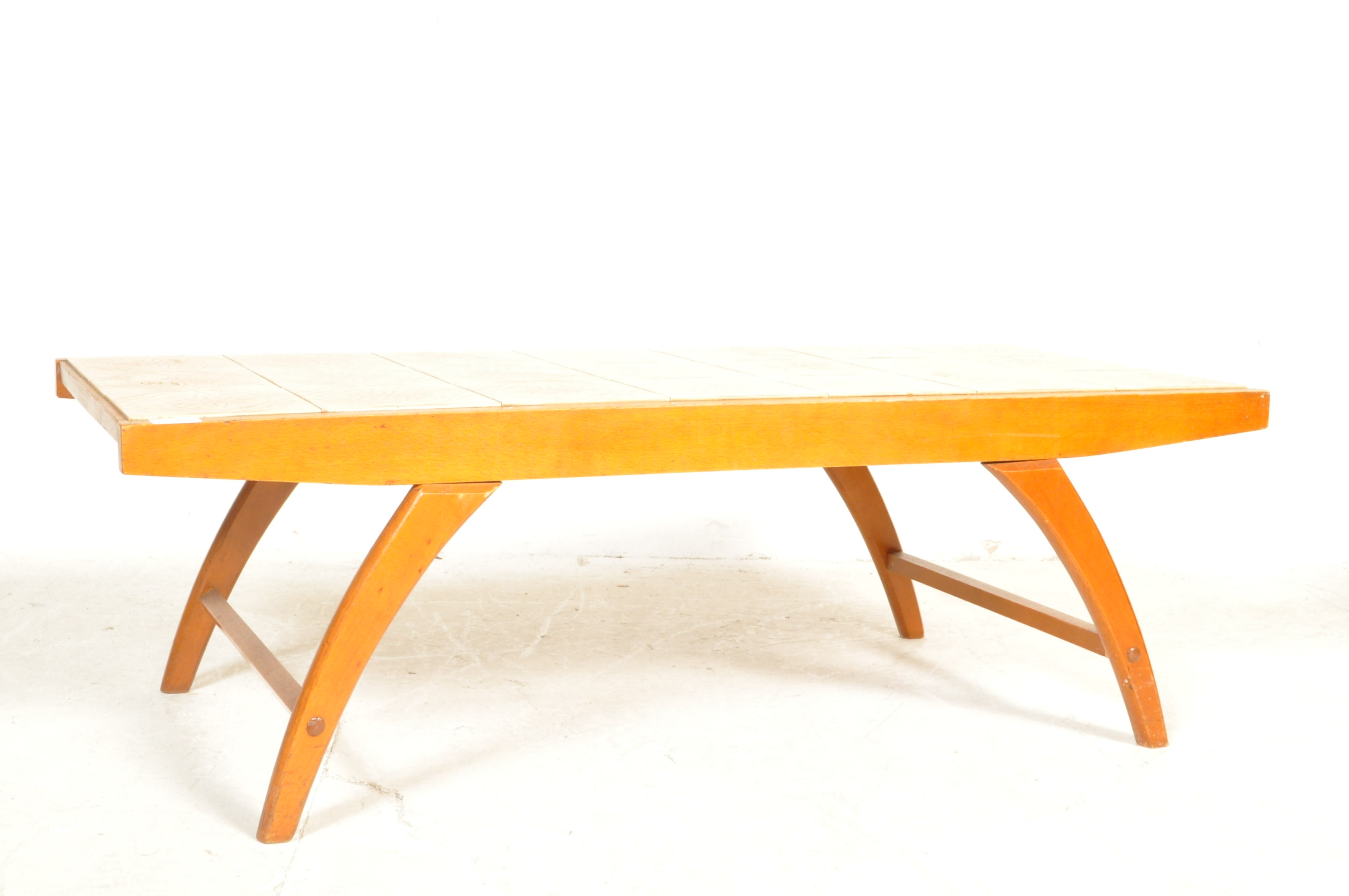 MID CENTURY TEAK AND TILE TOPPED COFFEE TABLE