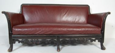 EARLY 20TH CENTURY 1920S OAK RED LEATHER CLUB SOFA SETTEE