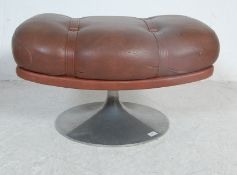 MID 20TH CENTURY BROWN LEATHER AND ALUMINIUM STOOL