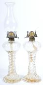 PAIR OF EARLY 20TH CENTURY 1930S ART DECO ERA GLASS OIL LAMPS