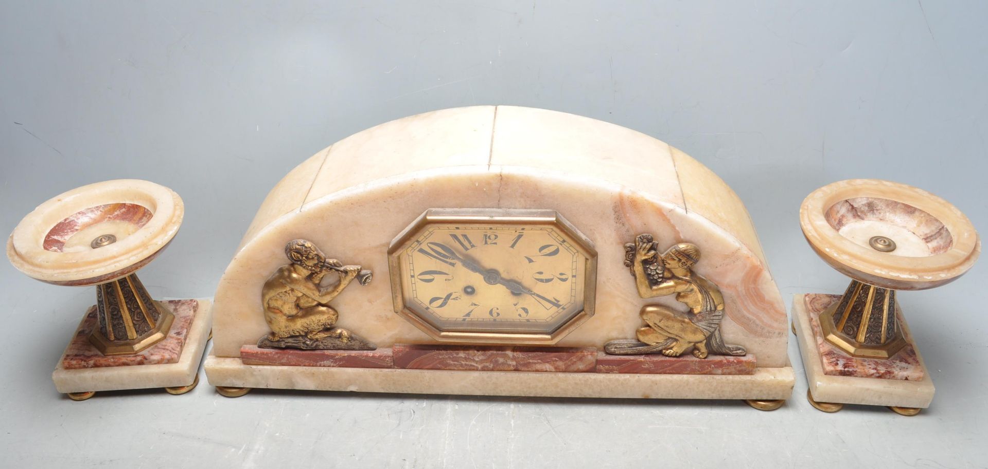 ART DECO STYLE GARNITURE CLOCK SET. - Image 2 of 5