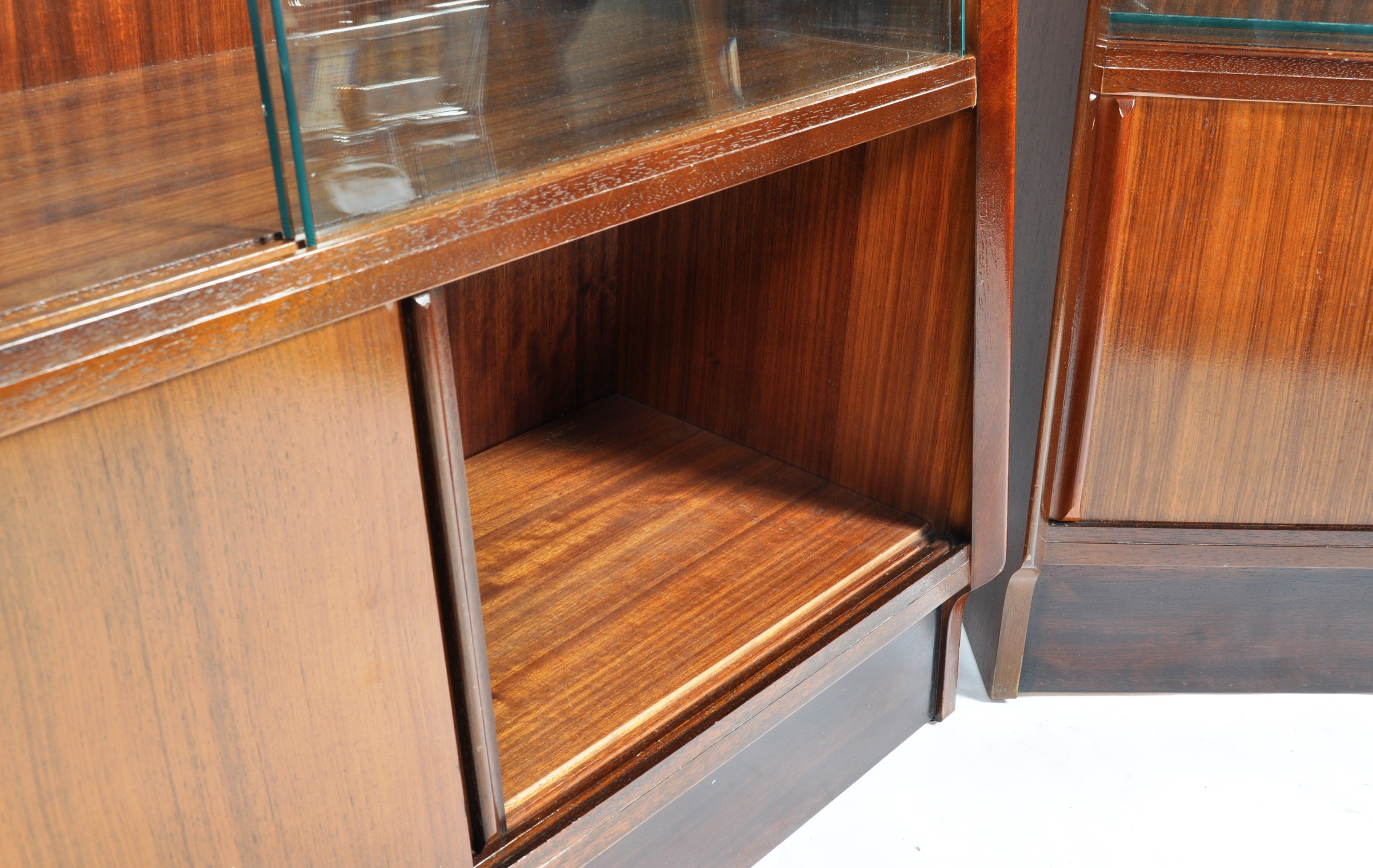 MARCHING PAIR OF MID CENTURY WALNUT BOOKCASE CABINETS - Image 5 of 10