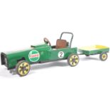 UNUSUAL CASTROL GREEN CHILDS MOTOR POWERED GO KART AND TRAILER