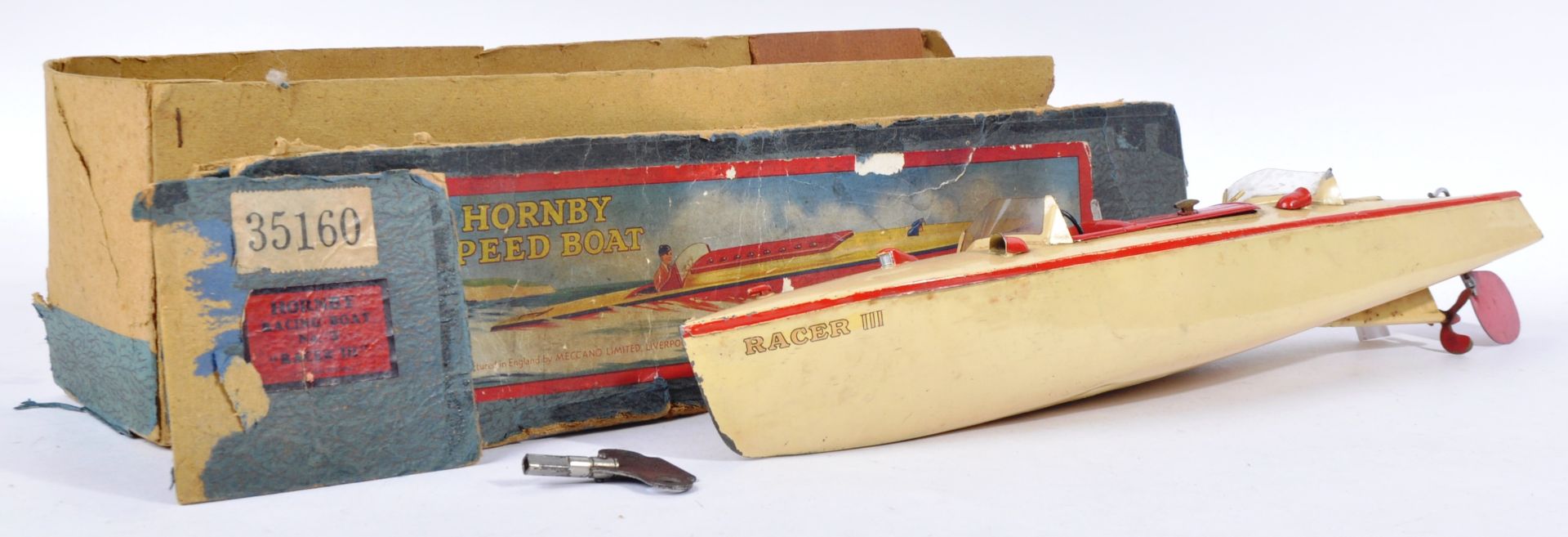 ORIGINAL VINTAGE HORNBY TIN PLATE CLOCKWORK SPEED BOAT