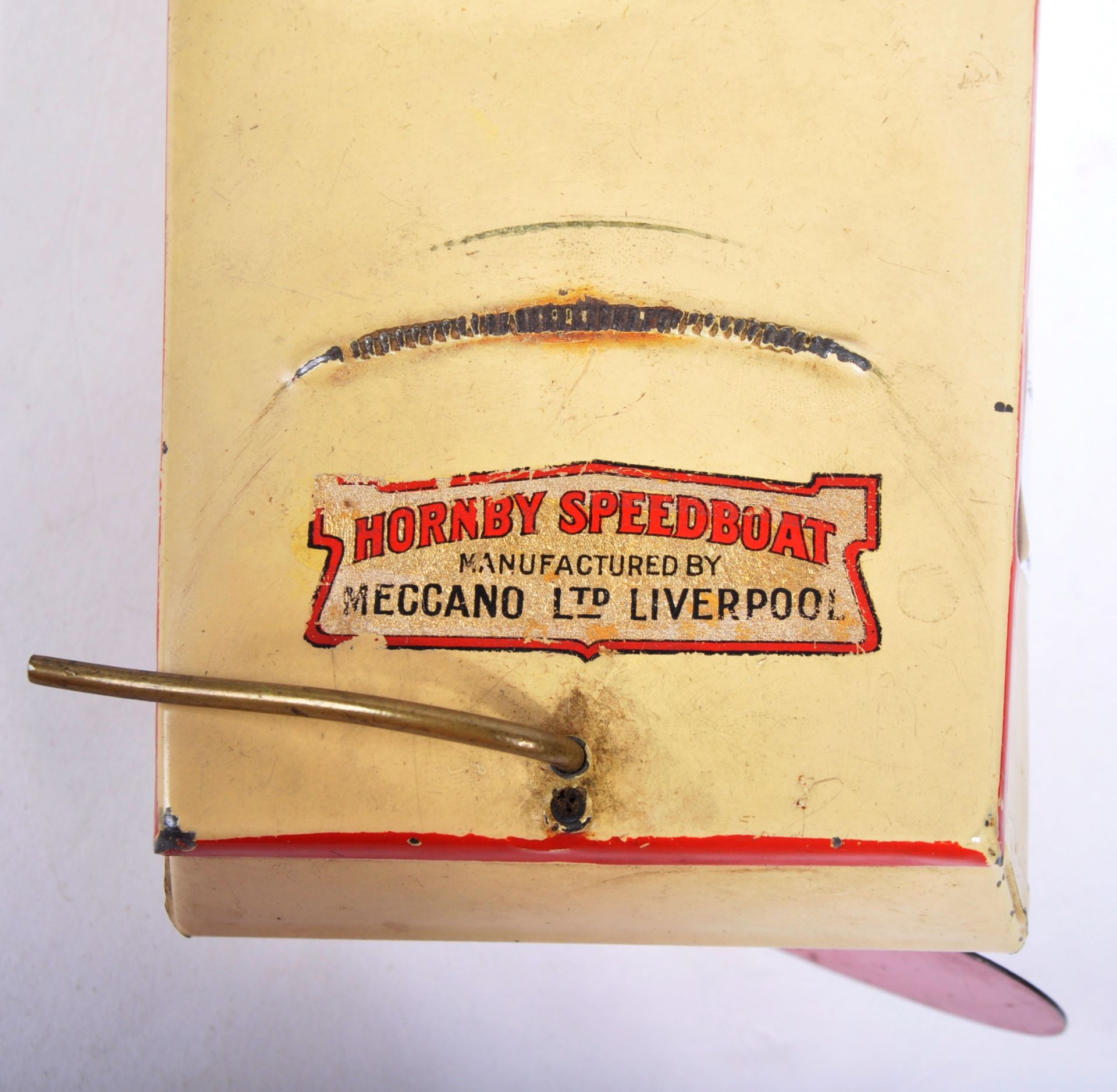 ORIGINAL VINTAGE HORNBY TIN PLATE CLOCKWORK SPEED BOAT - Bild 6 aus 10