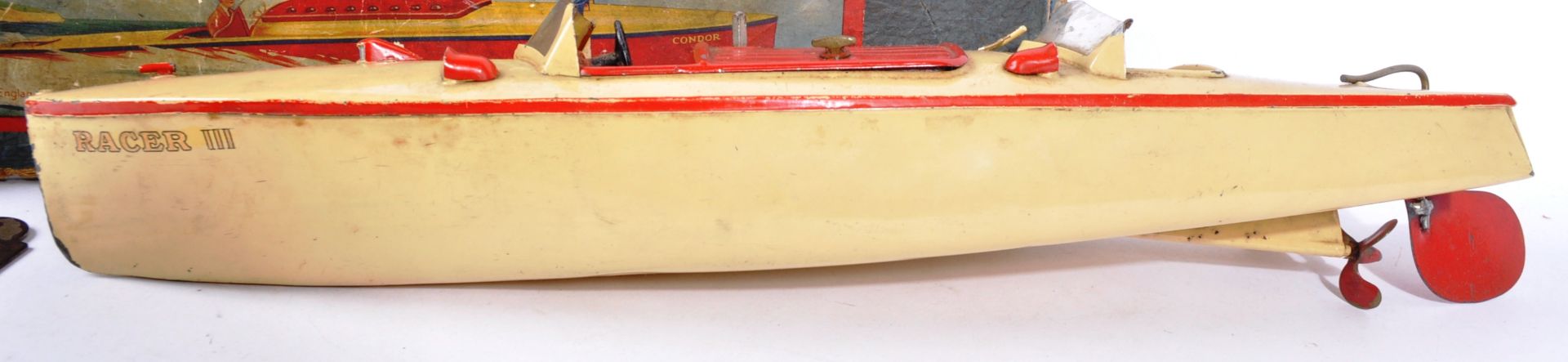 ORIGINAL VINTAGE HORNBY TIN PLATE CLOCKWORK SPEED BOAT - Bild 2 aus 10