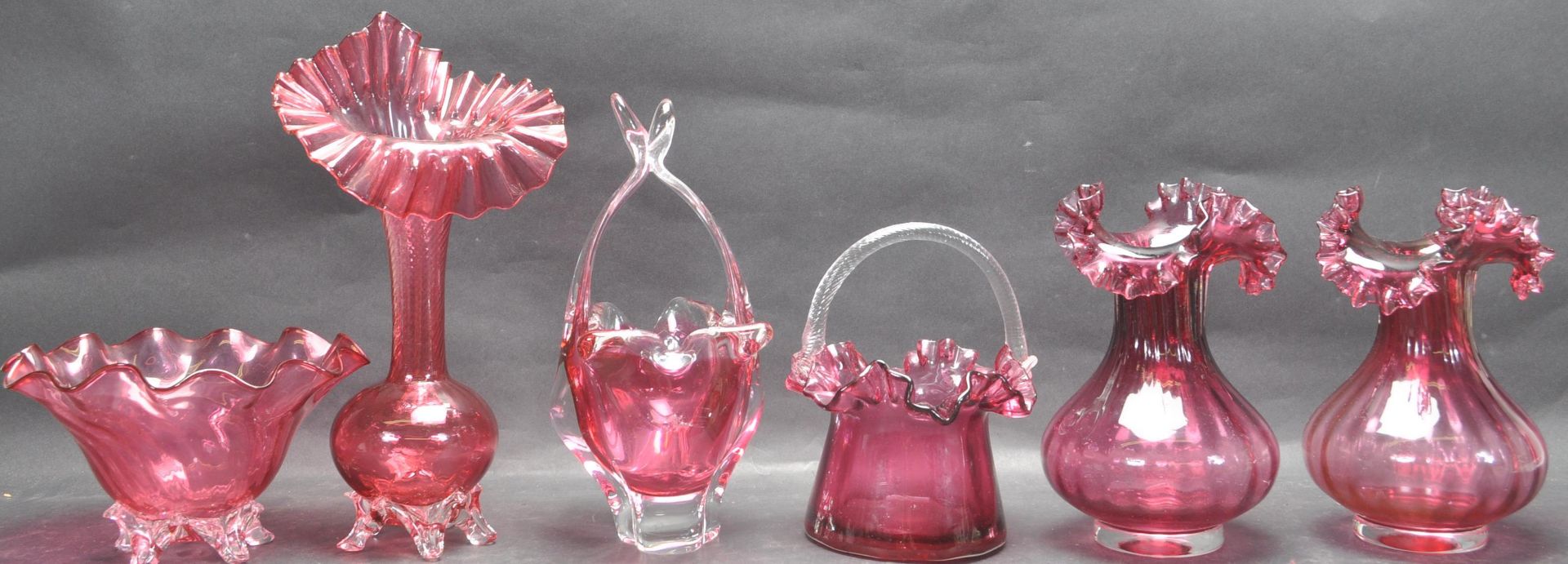 GROUP OF CRANBERRY GLASS ORNAMENTS