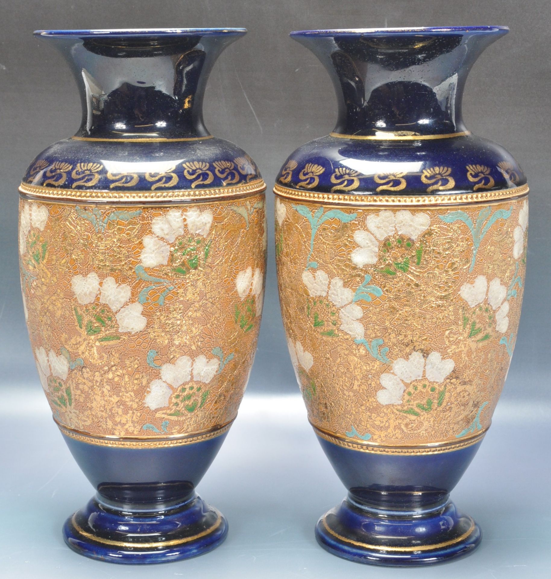 TWO EARLY 20TH CENTURY ROYAL DOULTON LAMBETH SLATER STONEWARE VASES - Image 2 of 6