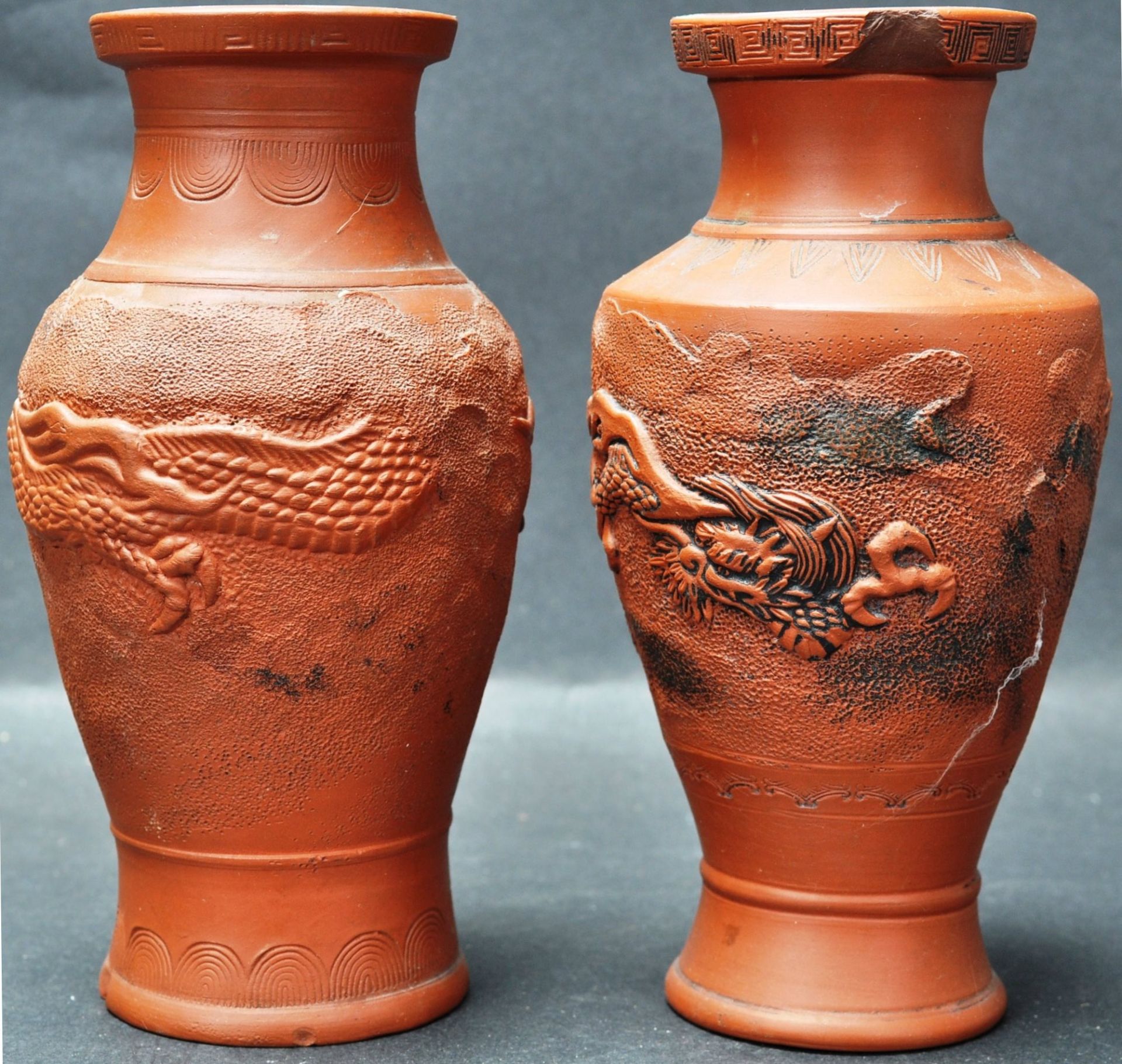 PAIR OF 19TH CENTURY CHINESE YIXING RED CLAY POTTERY VASES