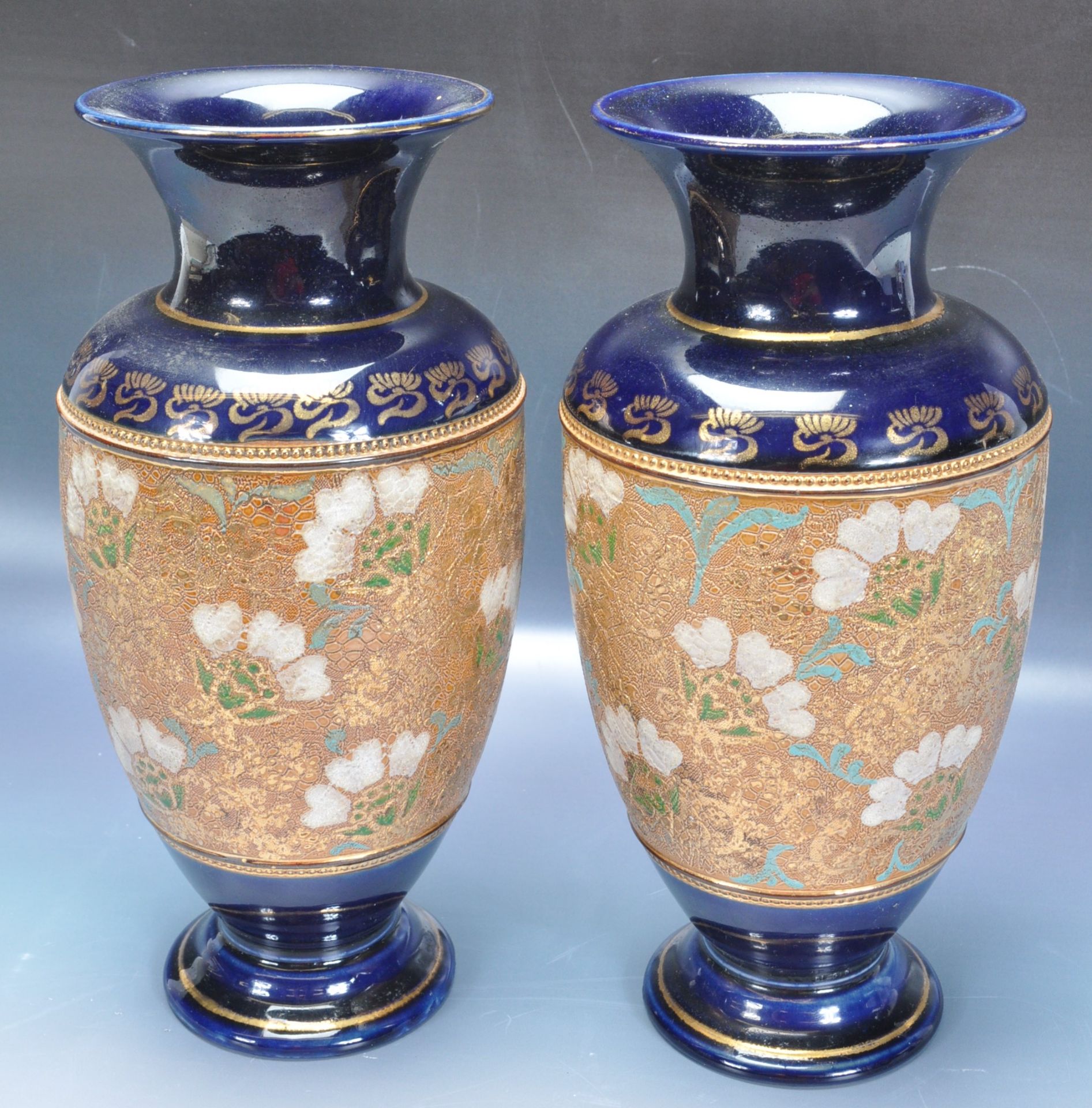 TWO EARLY 20TH CENTURY ROYAL DOULTON LAMBETH SLATER STONEWARE VASES - Image 5 of 6