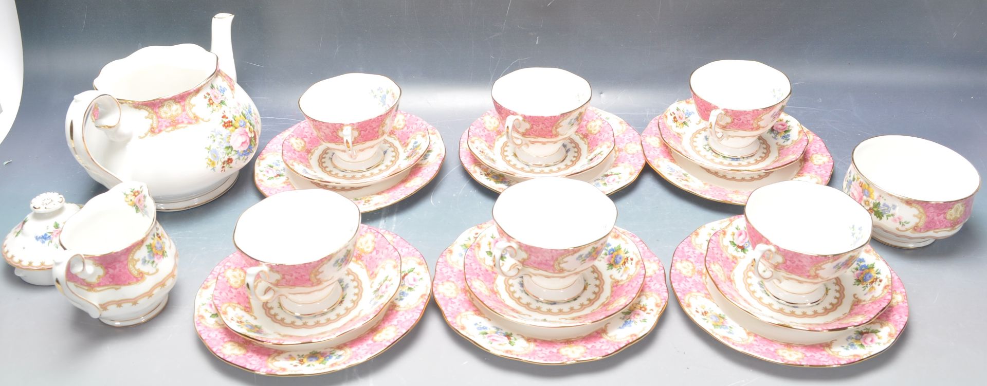 20TH CENTURY VINTAGE ROYAL ALBERT LADY CARLYLE TEA SERVICE. - Image 2 of 6