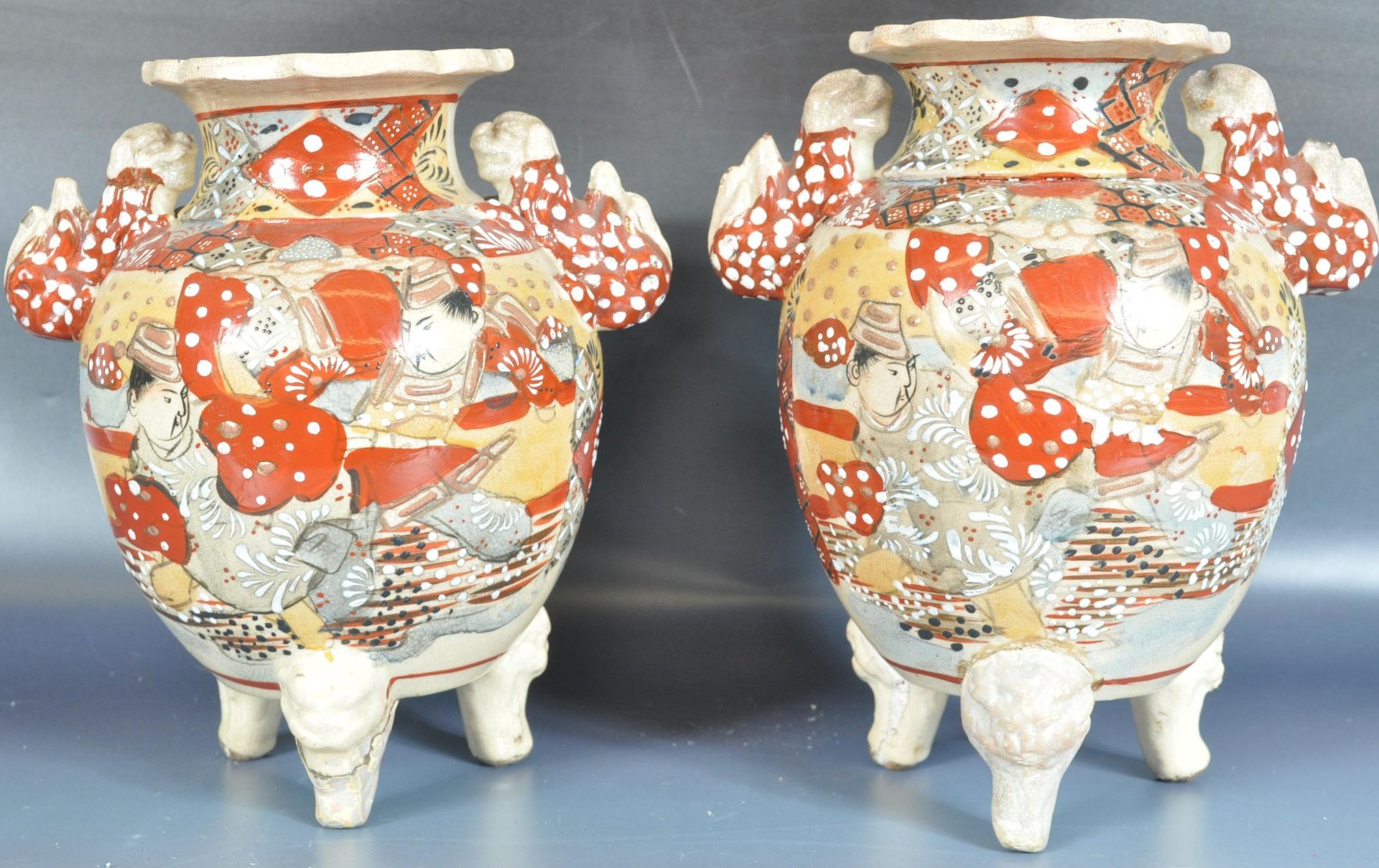 TWO JAPANESE SATSUMA URNS / VASES - Image 3 of 5