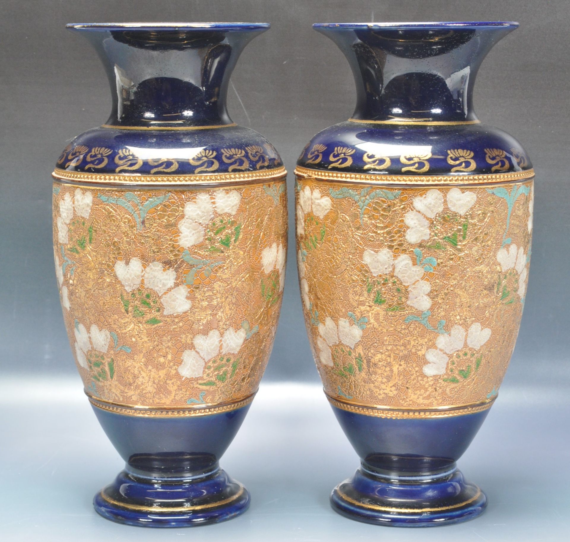 TWO EARLY 20TH CENTURY ROYAL DOULTON LAMBETH SLATER STONEWARE VASES