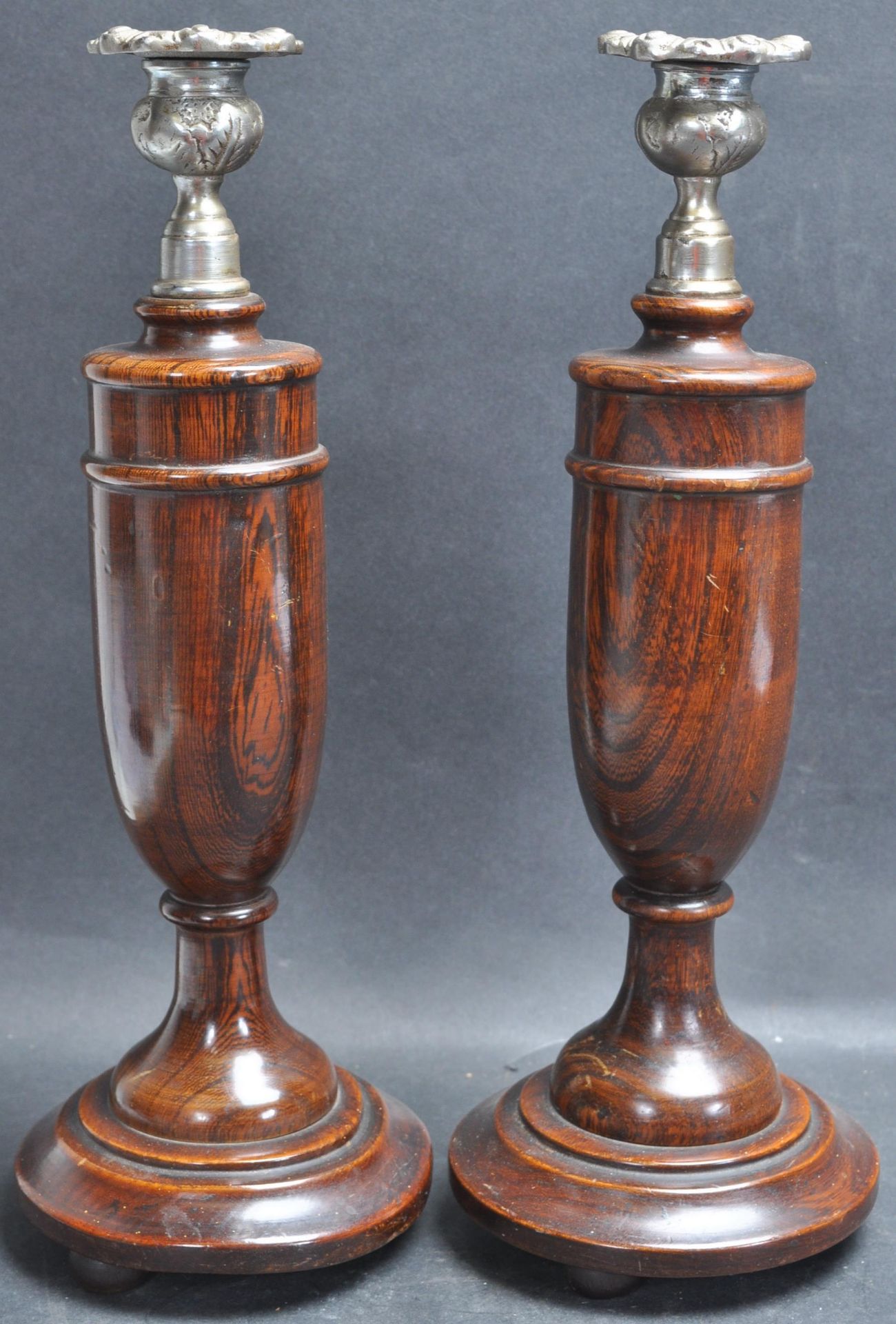 TWO 1920’S OAK ART DECO CANDLESTICKS